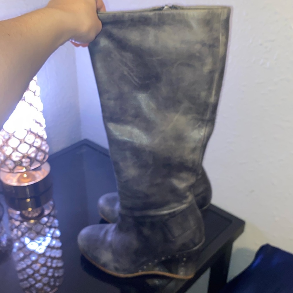 UGG Grey beautiful almost knee high wedge Ugg real leather boots gently worn